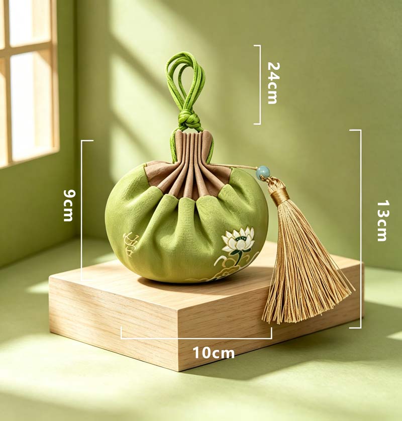 Dimension measurement chart for autumn cypress osmanthus wardrobe sachet — Rhythm of Nature seasonal living