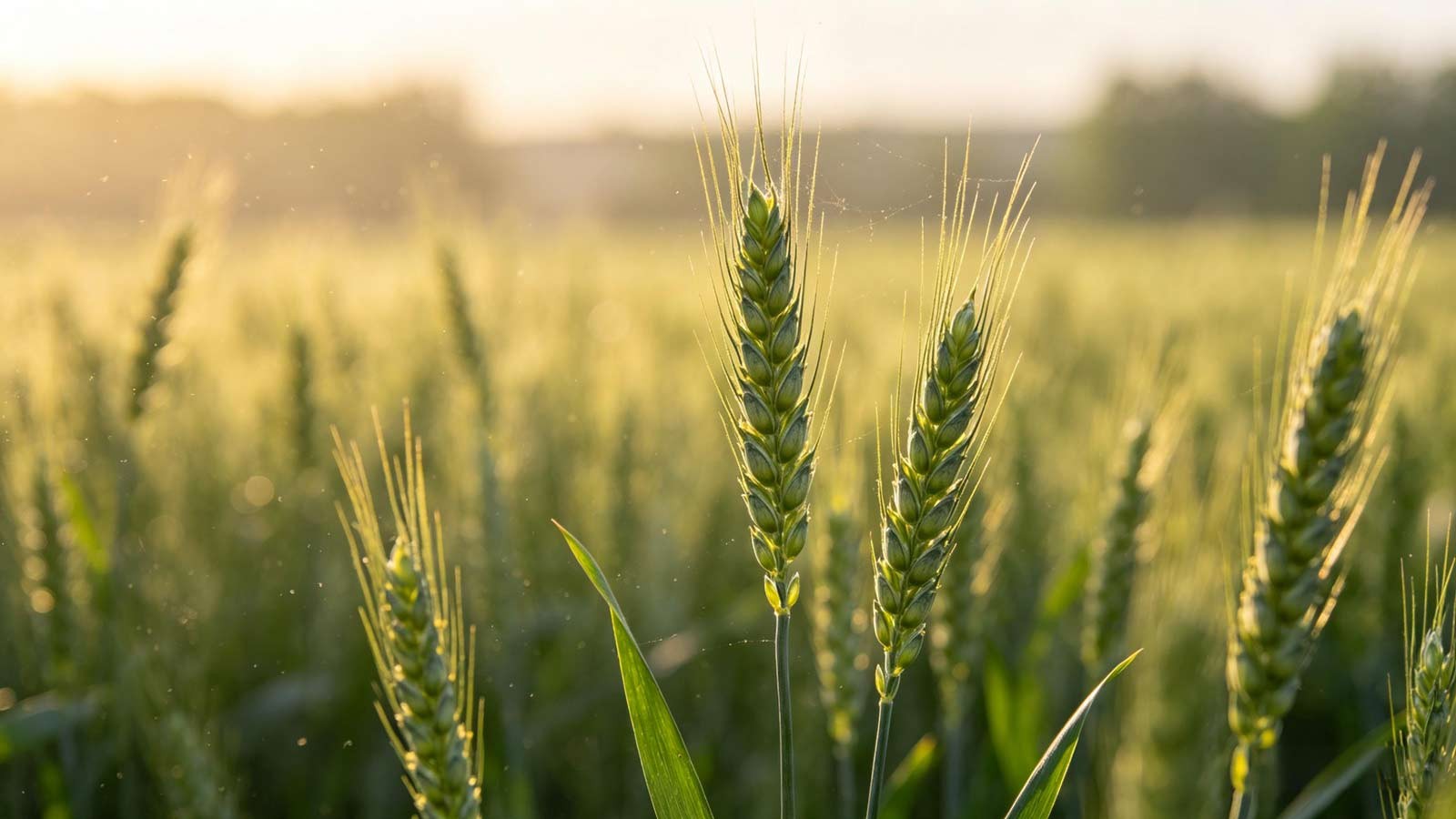 Green grain heads in soft sunlight, &ldquo;almost ripe&rdquo; mood for Grain Buds (Xiao Man)