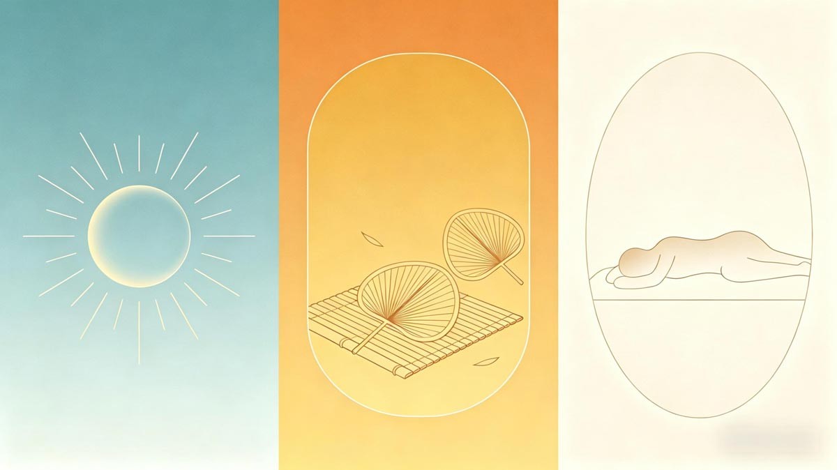 Three “longest day” ideas—astronomical, cultural, bodily—soft abstract.