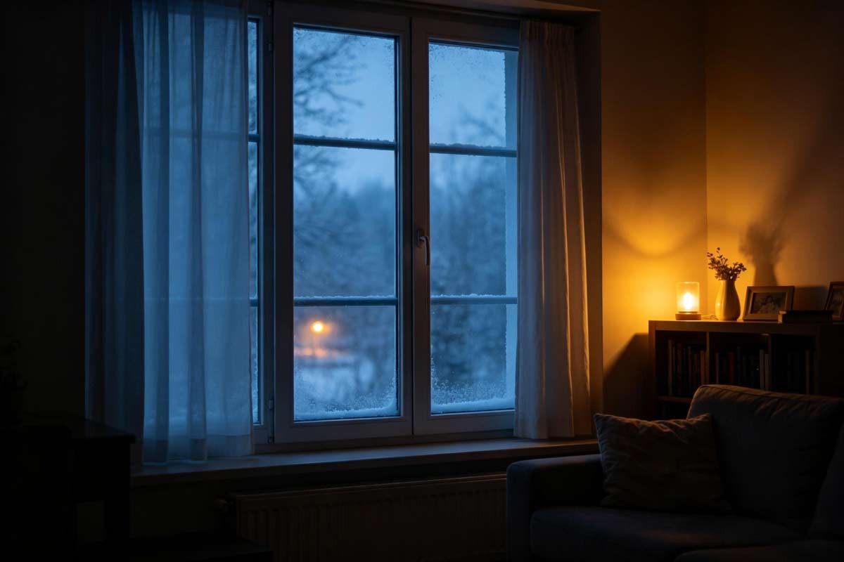 Winter rest&mdash;short days, soft indoor light, abstract cool tones.