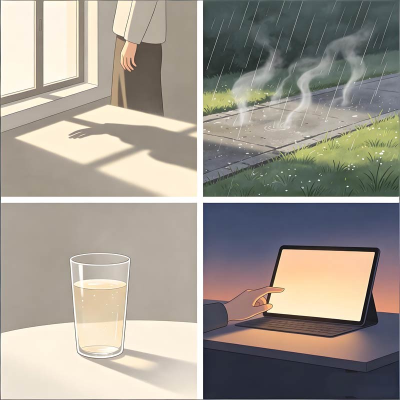 Four cues for Li Qiu: light, air, hydration, evening rhythm.