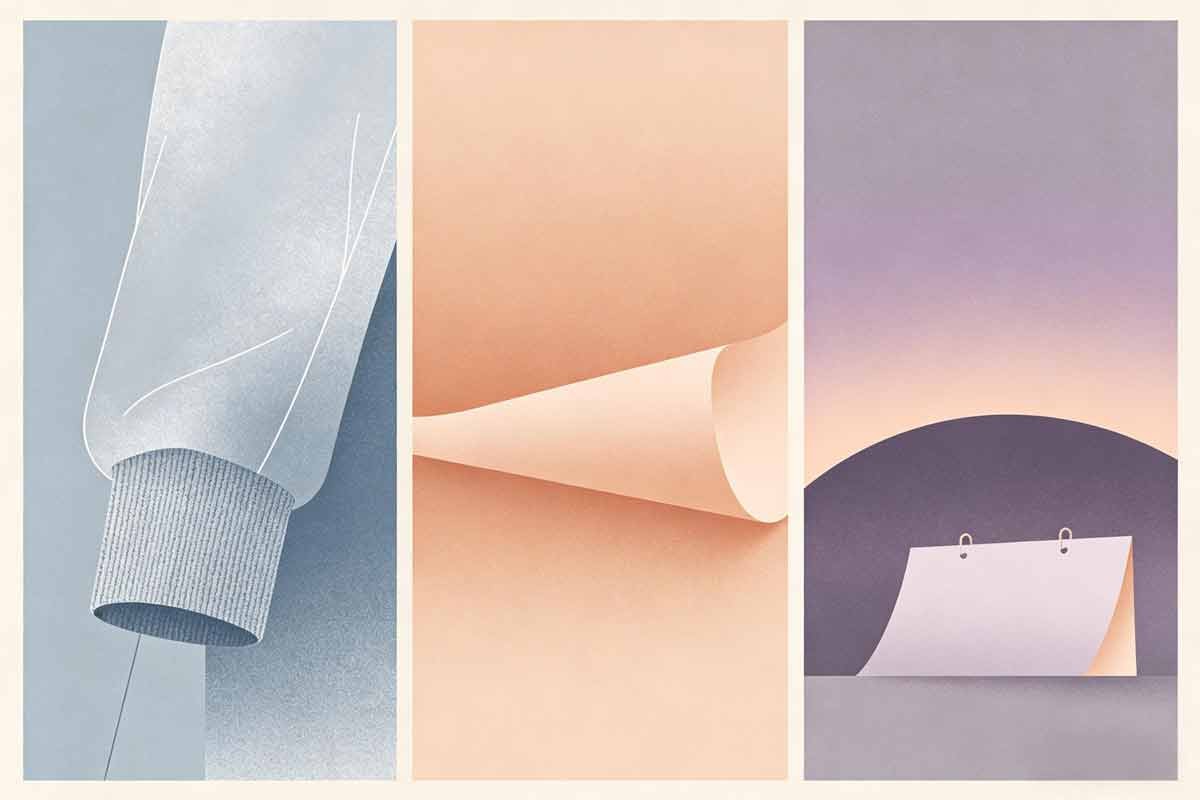 Three layers&mdash;thermostat, budget, grief&mdash;abstract soft panels.