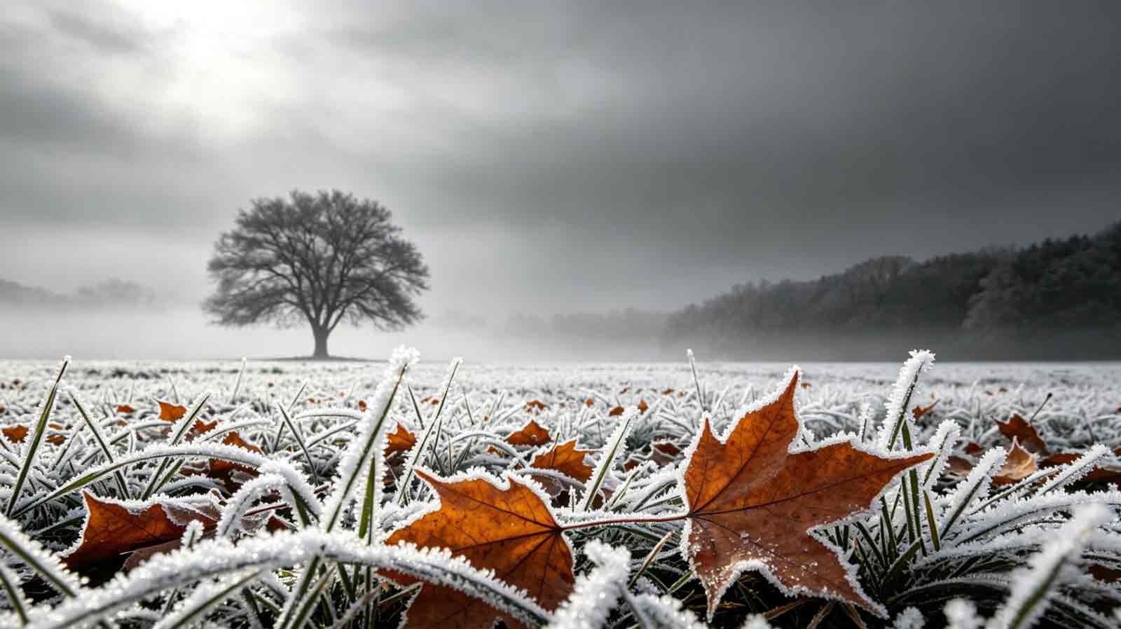 Delicate frost on leaf edge, breath visible at dawn&mdash;Frost&rsquo;s Descent (Shuang Jiang).