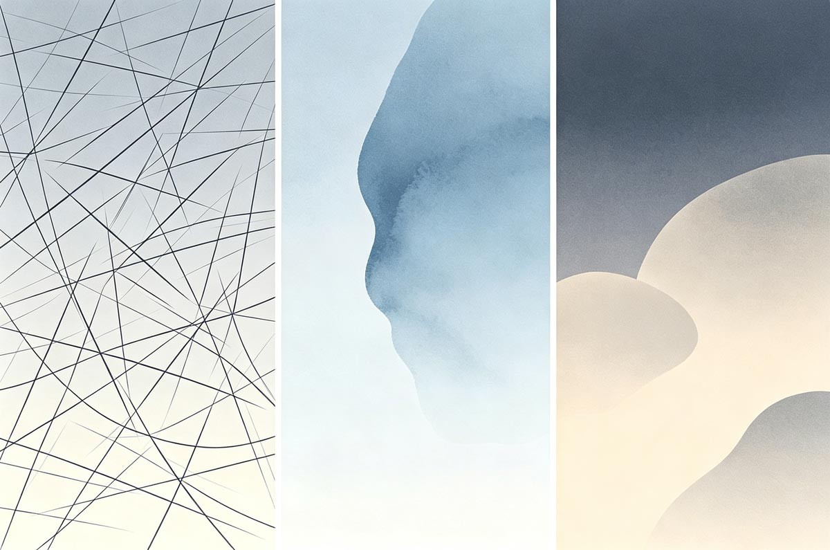 Three Januarys&mdash;resolution noise, solar cold chapter, broke quiet&mdash;abstract panels