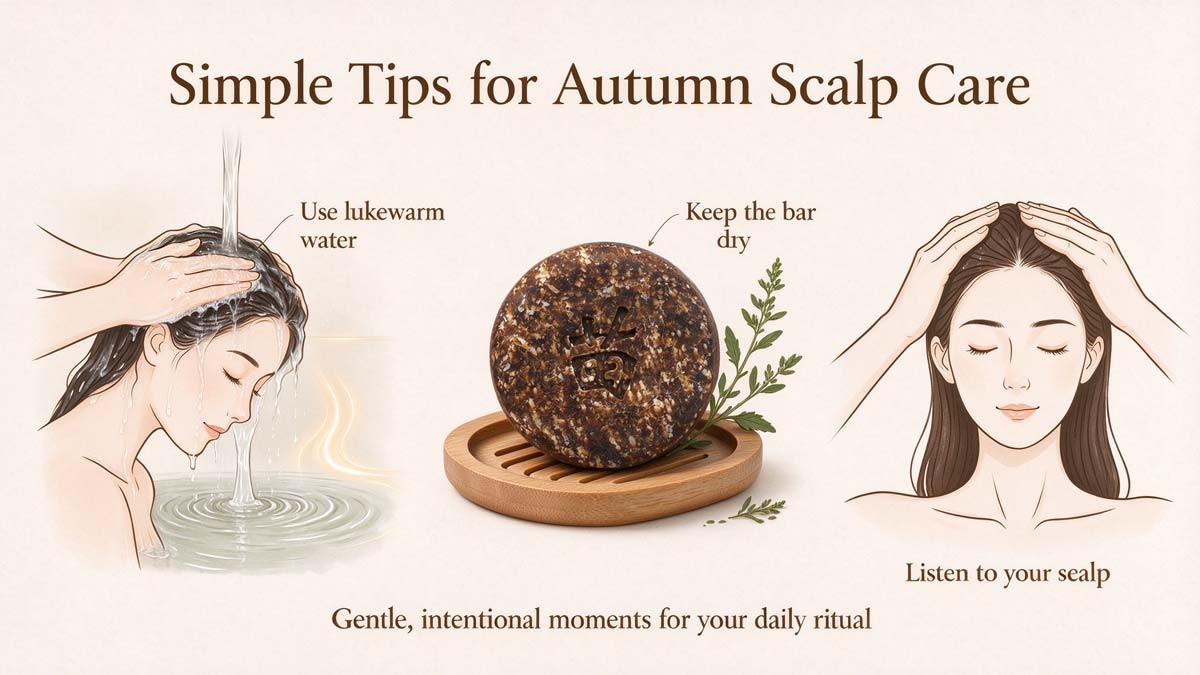 Simple tips for autumn scalp care with matched herbal solid shampoo bar — Rhythm of Nature