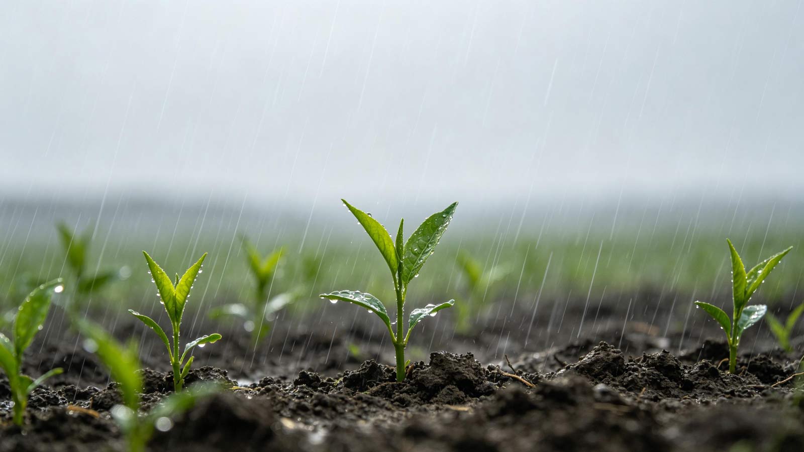 Gentle spring rain over fresh green leaves&mdash;Grain Rain (Gu Yu), nourishing growth.
