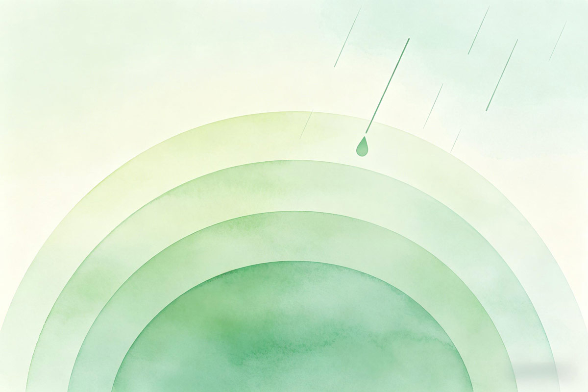 Abstract illustration: spring&rsquo;s late chapter&mdash;gentle upward growth lines, Grain Rain theme.